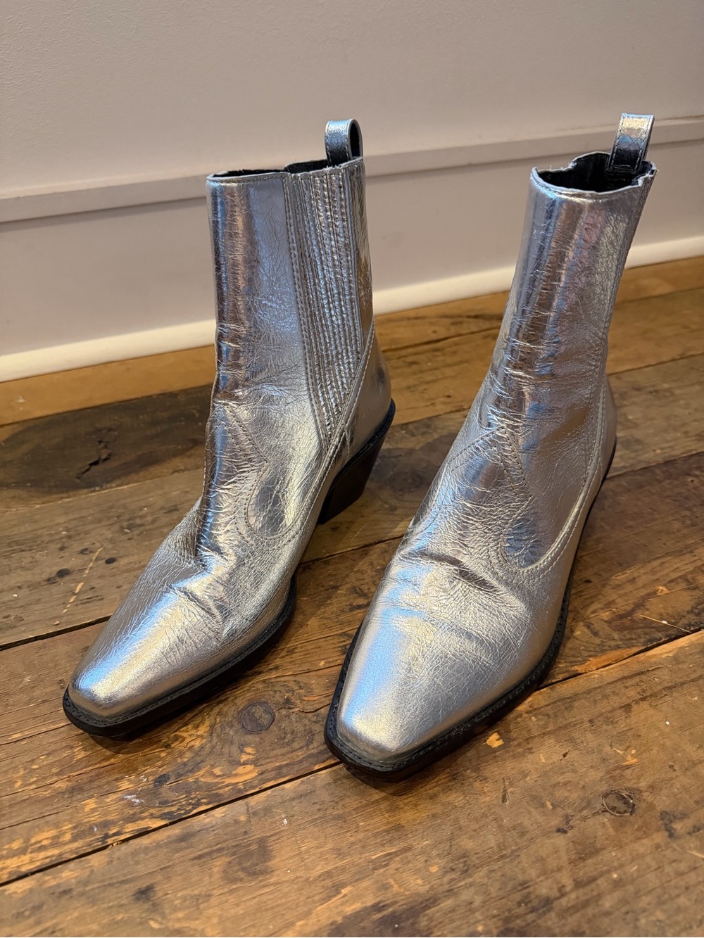 Tory Burch Metallic Silver Leather Chukka Boots